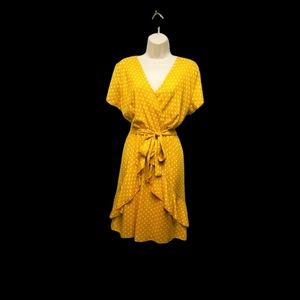 BTFBM Yellow  And White Polka dot  Cocktail Dress Size Medium